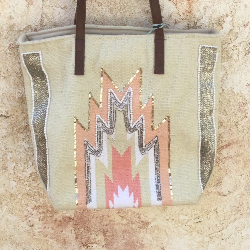 Amenapih handmade beaded Aztec tote
